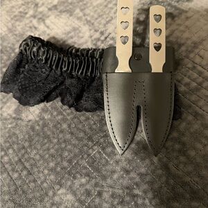 Black Lace Garter with Silver Heart-Handled Knives
